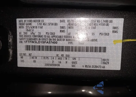 2025 Ford F-150 Xlt from USA, damaged, VIN 1FTFW3LD1SFA57400